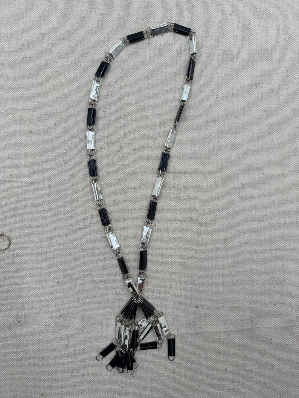 Black and Silver Rectangular Bead Tassel Necklace - Women Jewelry